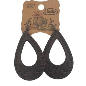 Justin Womens Genuine Leather Embossed Teardrop Earrings Dark Brown 22135EJ1 NEW